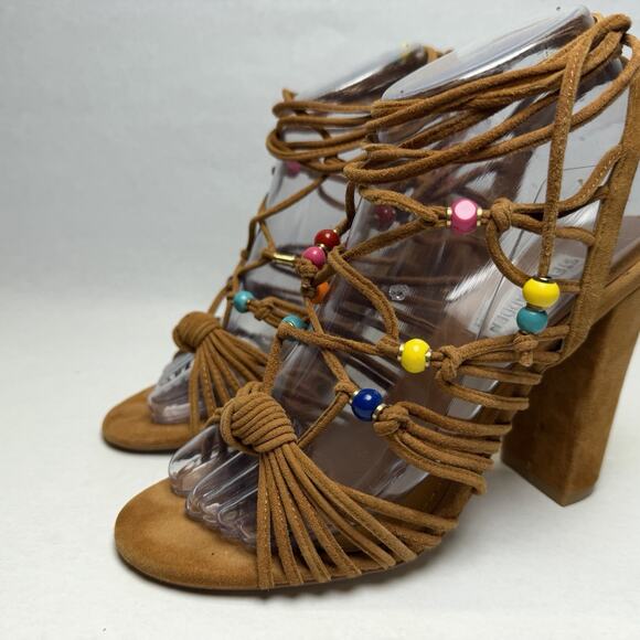 Steve Madden Scenes Lace Up Sandals Womens Sz 6 Brown Suede Beaded BOHO Festival - Picture 3 of 12